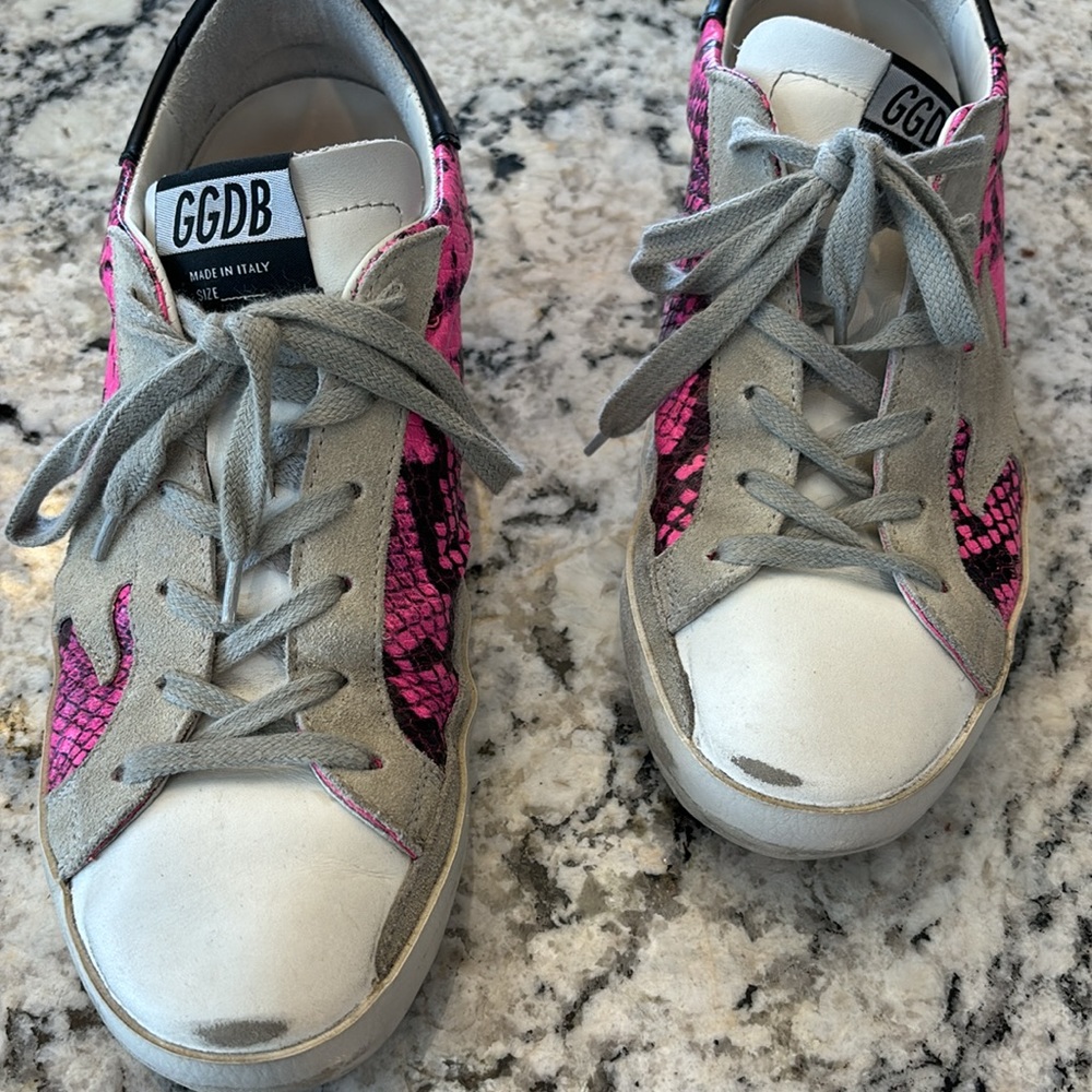 Authentic Golden Goose Super-star sneakers with pink snake print